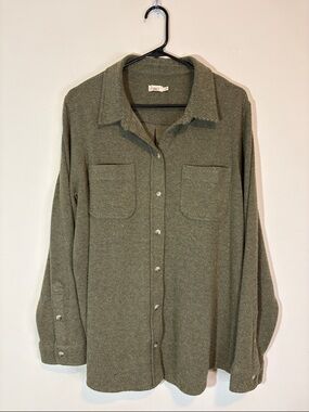 Faherty Brand Legend Sweater Shirt Shacket Button Up Pocket Jacket Olive Green